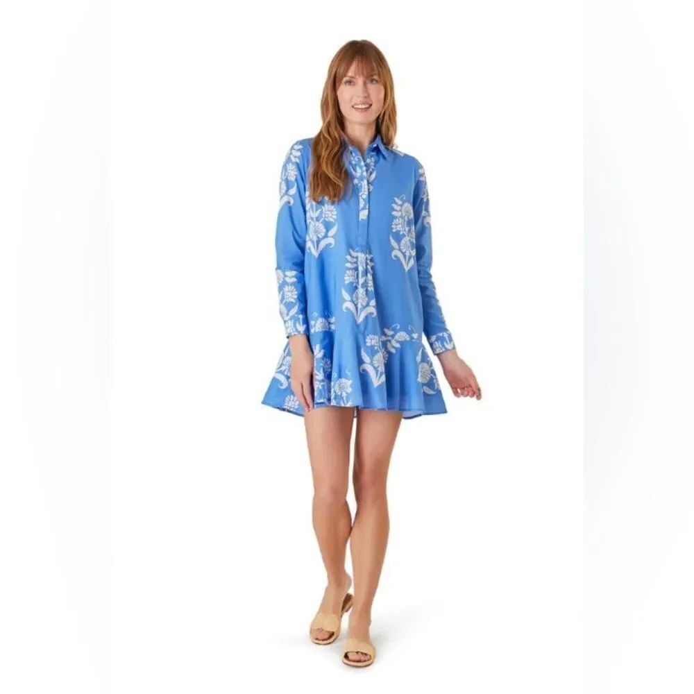Livro Polly Dress, Mughal Flower Blue shirt dress size M NWOT sa2